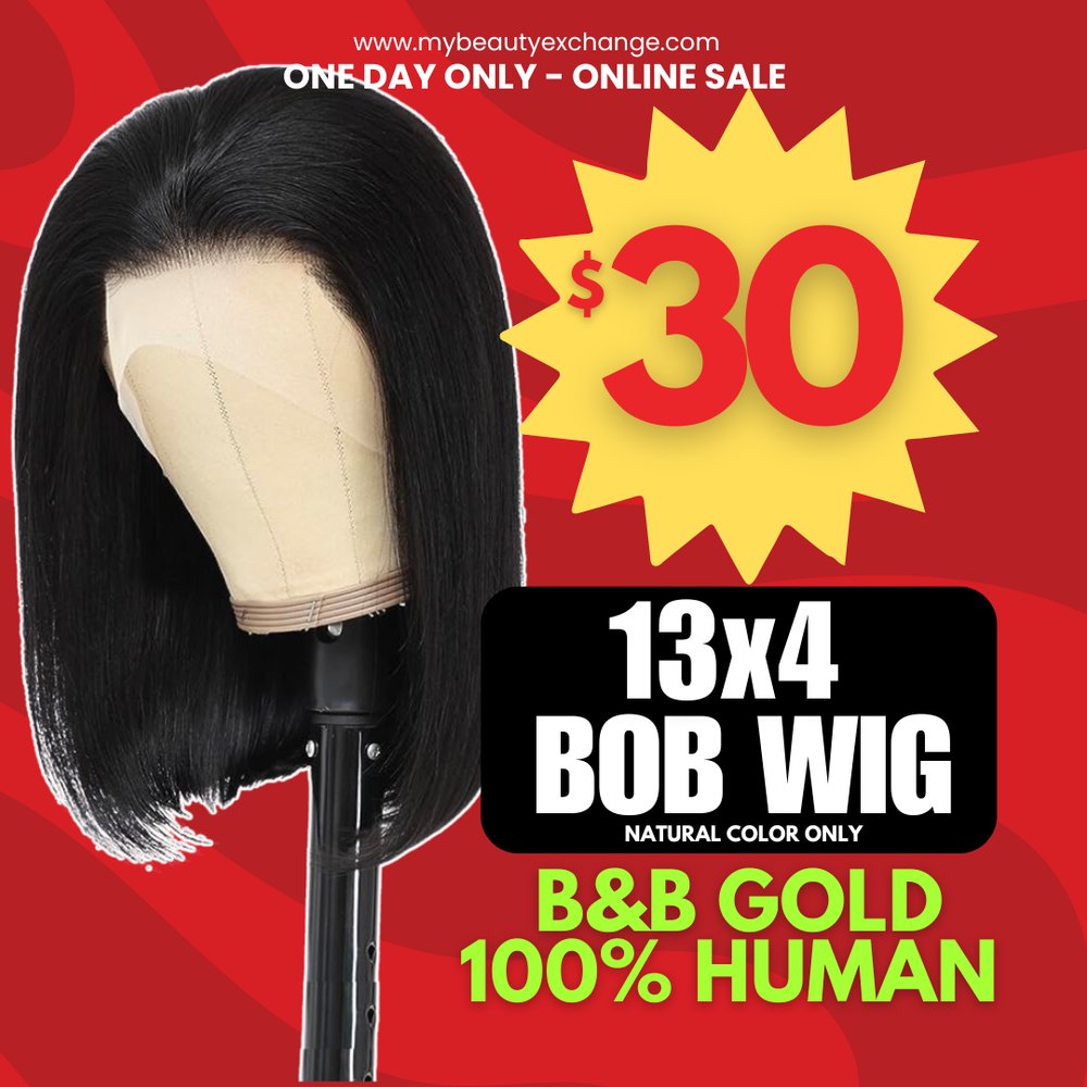 B&B Gold 13x4 100% Human Hair Lace Front Bob Wig $30 Sale - Beauty Exchange Beauty Supply