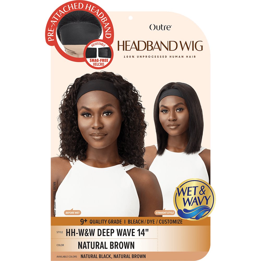 Outre Headband Wig 100% Human Hair Wet & Wavy Headband Wig - Deep Wave 14" - Beauty Exchange Beauty Supply