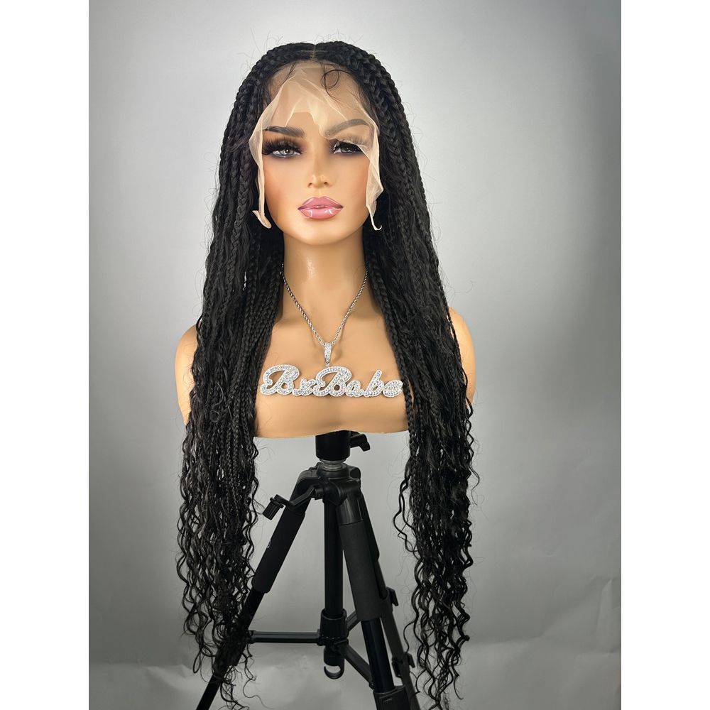 Bohemian Knotless Braid Wig (100% Human Hair Curls) Full Lace - Tara B -  Poshglad Braided Wigs